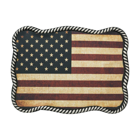 Nocona Mens Antique Nickel USA Flag Design Rectangle Belt Buckle 37040