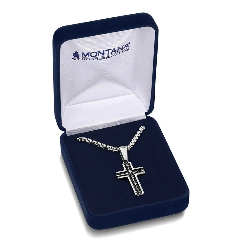 Montana Silversmiths Men's Barbed Wire Cross Necklace NC5602