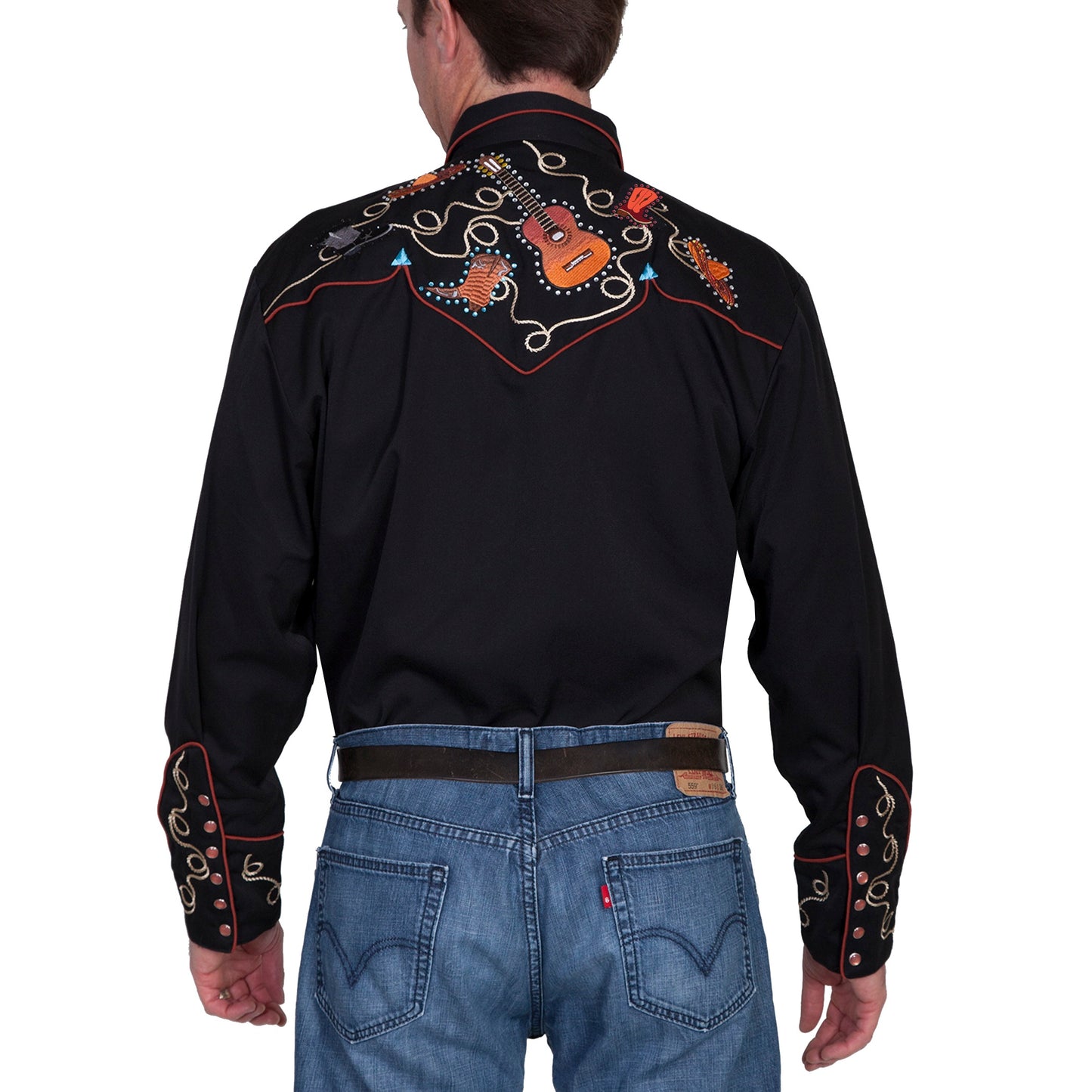 Scully Men's Boots, Hats and Guitars Black Button Down Shirt P-842-BLK - Wild West Boot Store