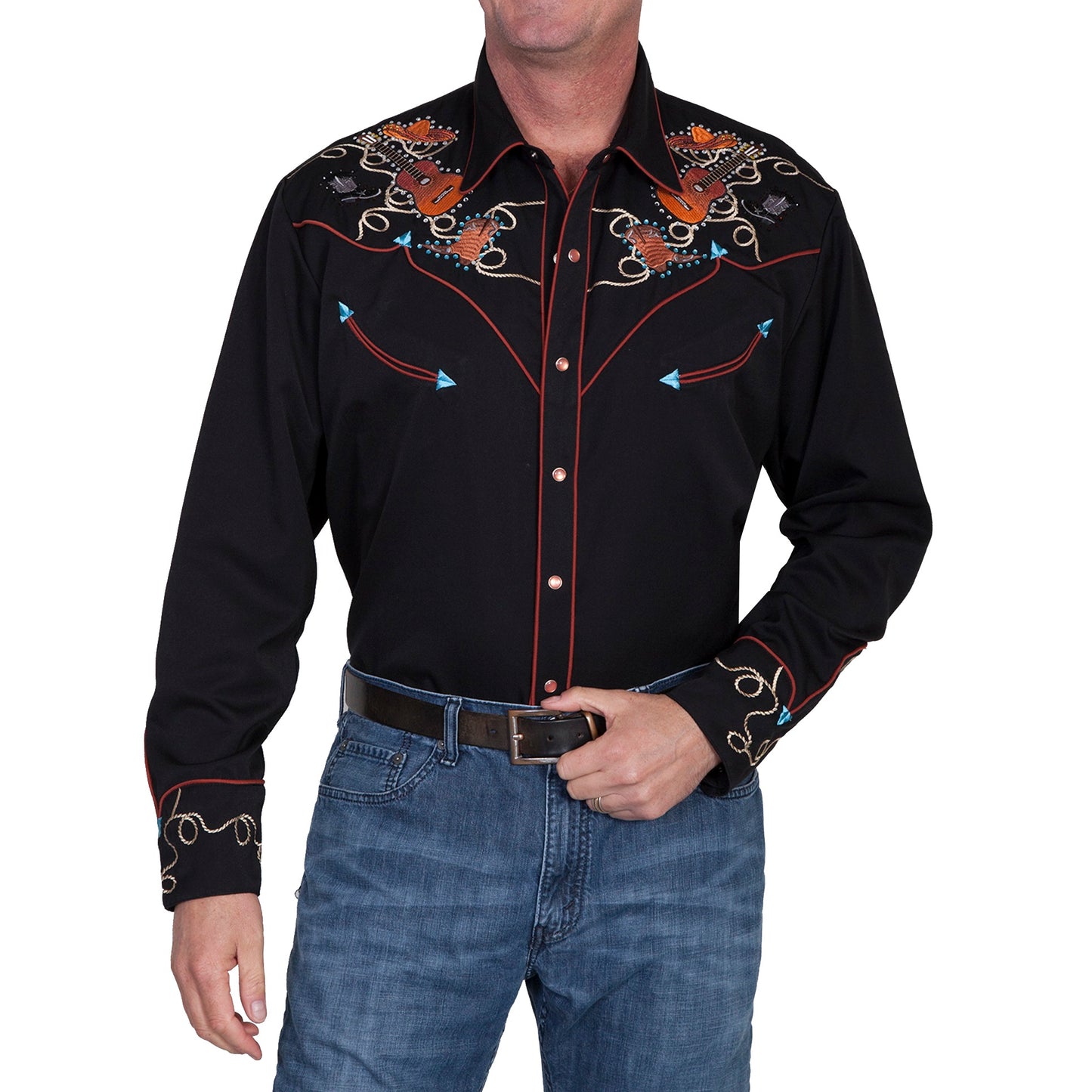 Scully Men's Boots, Hats and Guitars Black Button Down Shirt P-842-BLK - Wild West Boot Store