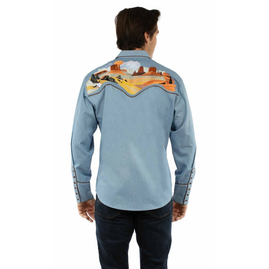 Scully Men's Buffalo Embroidery Light Blue Snap Shirt P-934-LBL