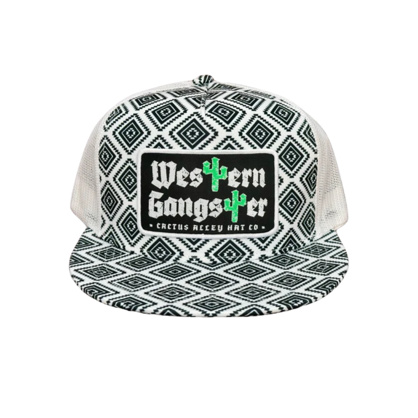 Cactus Alley Hat Co. Western Gangster Black & White Aztec Trucker Hat PH117-P149