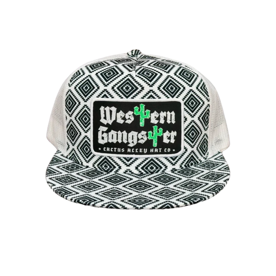 Cactus Alley Hat Co. Western Gangster Black & White Aztec Trucker Hat PH117-P149