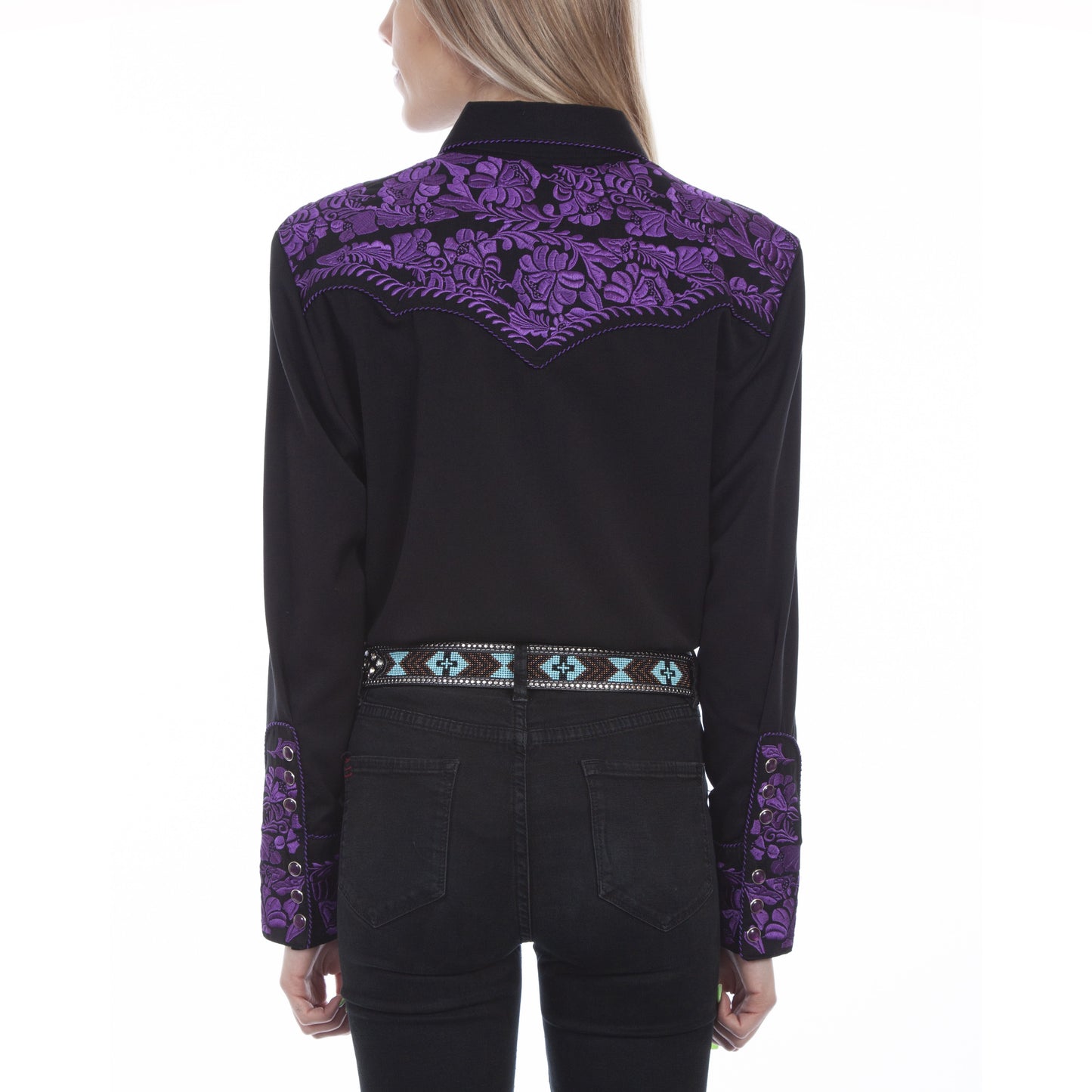 Scully Ladies Purple Floral Embroidery Western Snap Shirt PL-654-PUR