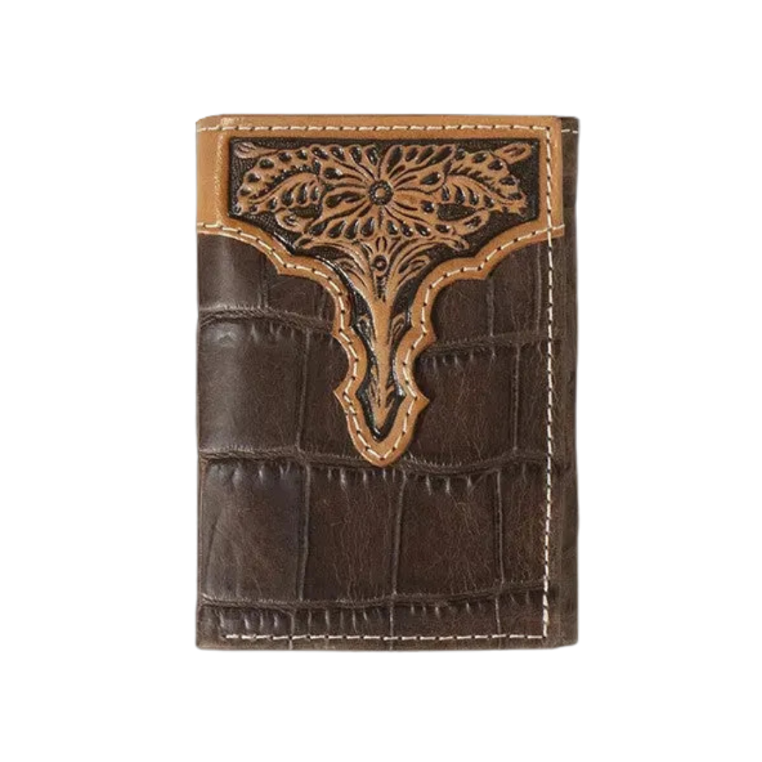 Ariat Croc Printed Trifold Brown Leather Wallet A3552902 - Wild West Boot Store