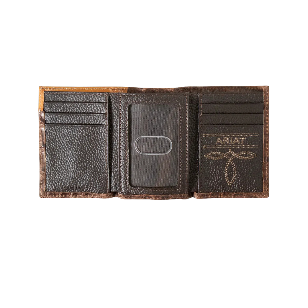 Ariat Croc Printed Trifold Brown Leather Wallet A3552902 - Wild West Boot Store