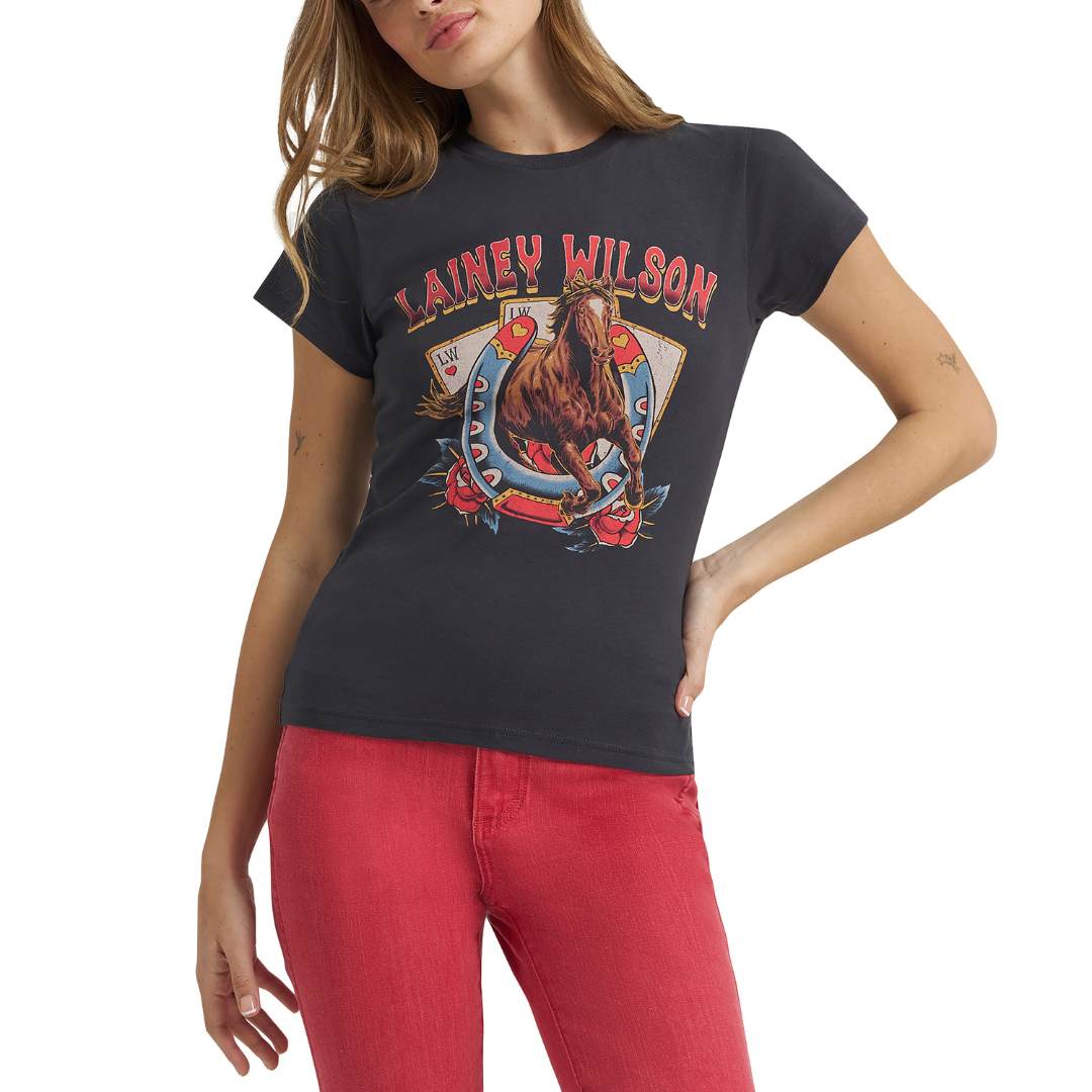 Wrangler X Lainey Wilson Ladies Horse Cards Black T-Shirt 112380498