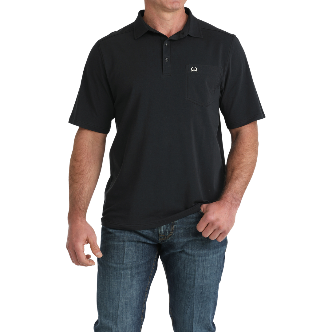 Cinch Men's Solid Black Arenaflex Pocket Polo Shirt MTK1874003