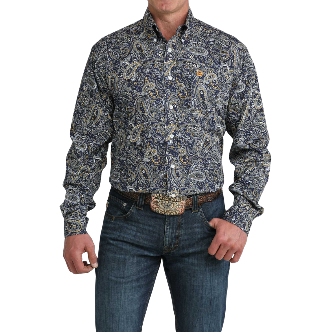 Cinch Men's Royal Blue Paisley Print Button Down Shirt MTW1106072
