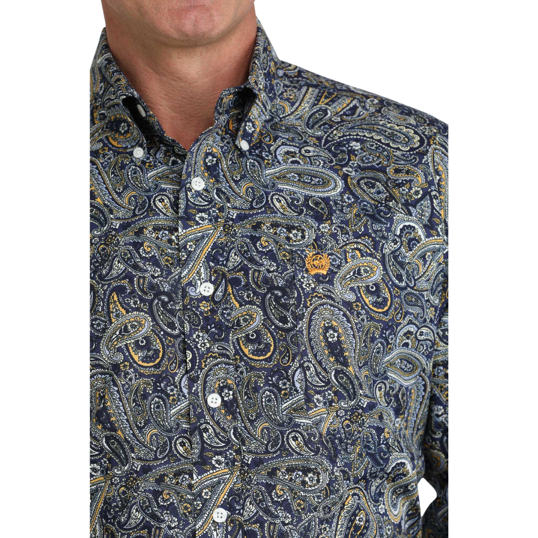 Cinch Men's Royal Blue Paisley Print Button Down Shirt MTW1106072