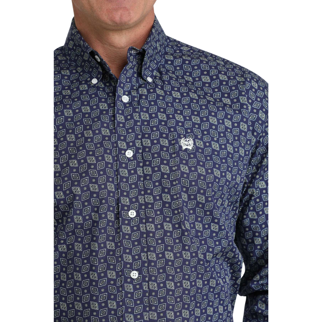 Cinch Men's Royal Blue Printed Button Down Shirt MTW1106075