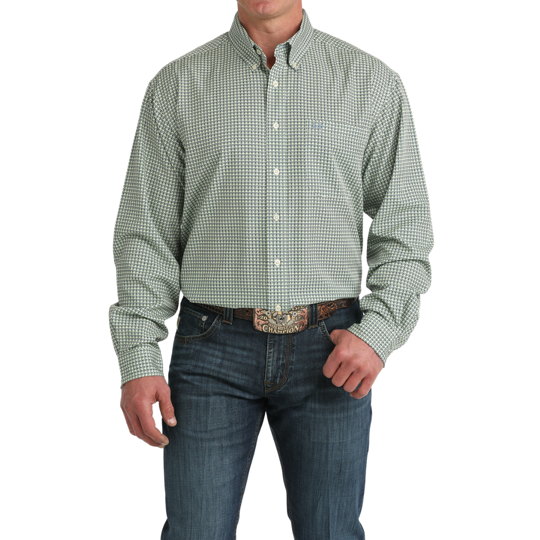 Cinch Men's Green Printed AreanFlex Button Down Shirt MTW1862041