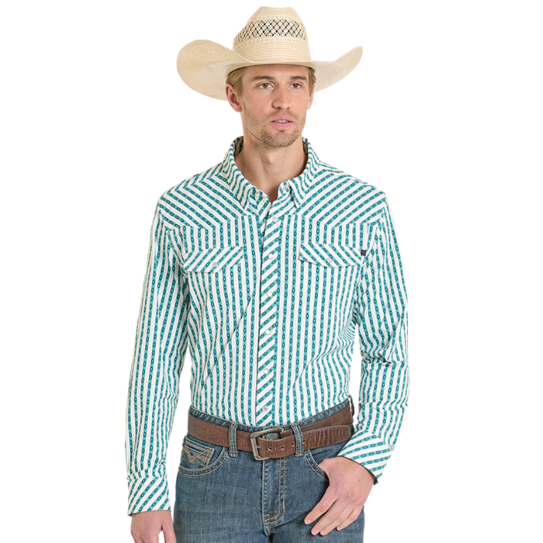 Rock & Roll Denim Men's TEK Core Turquoise Stripe Western Snap Shirt BMN2S08382