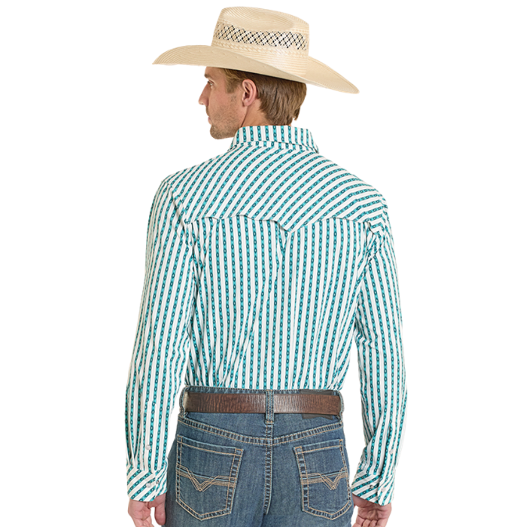 Rock & Roll Denim Men's TEK Core Turquoise Stripe Western Snap Shirt BMN2S08382