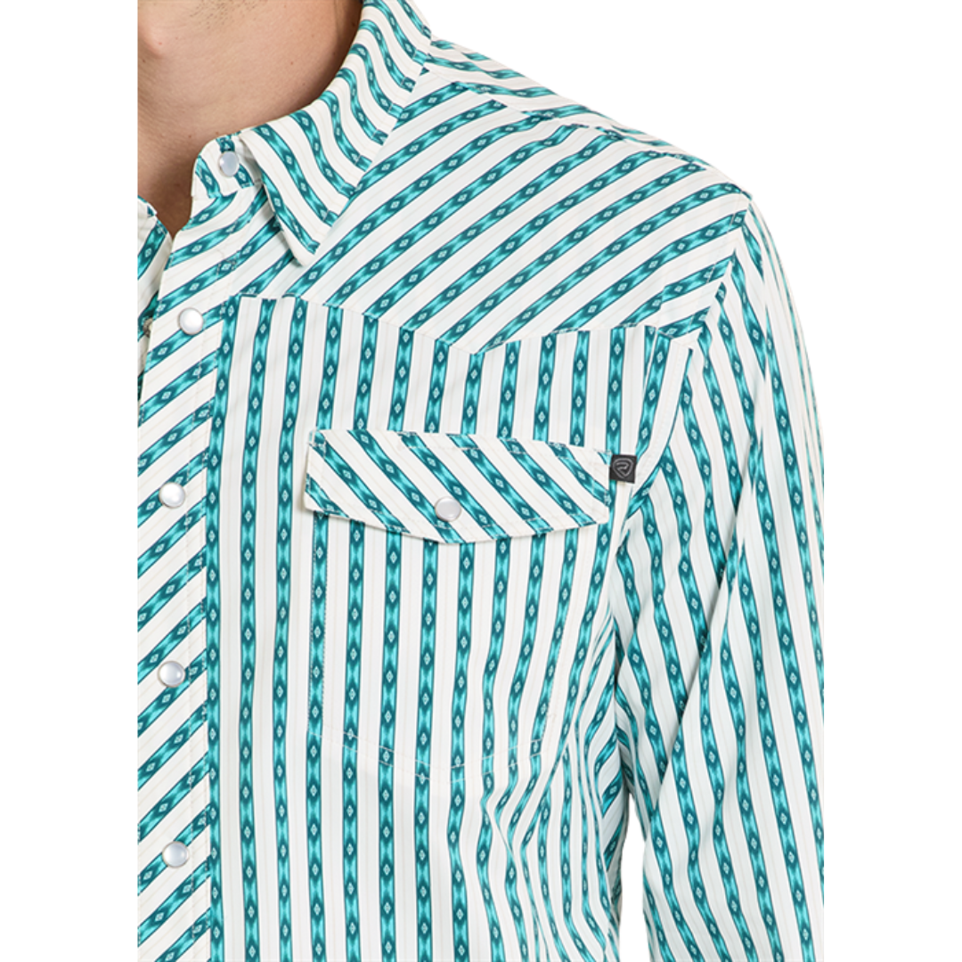 Rock & Roll Denim Men's TEK Core Turquoise Stripe Western Snap Shirt BMN2S08382