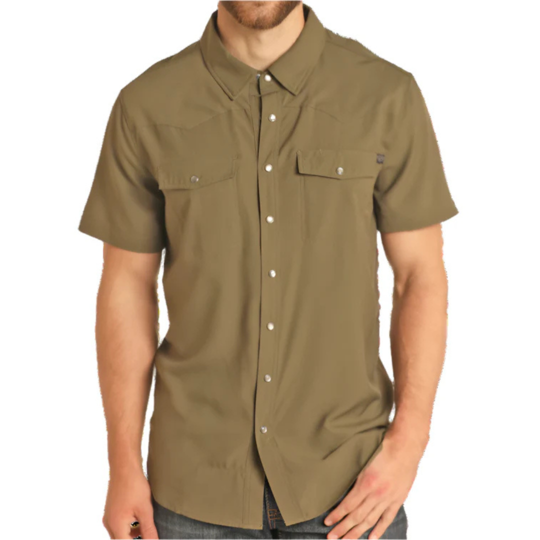 Rock & Roll Denim Men's TEK Solid Olive Western Snap Shirt BMN3S06797-31