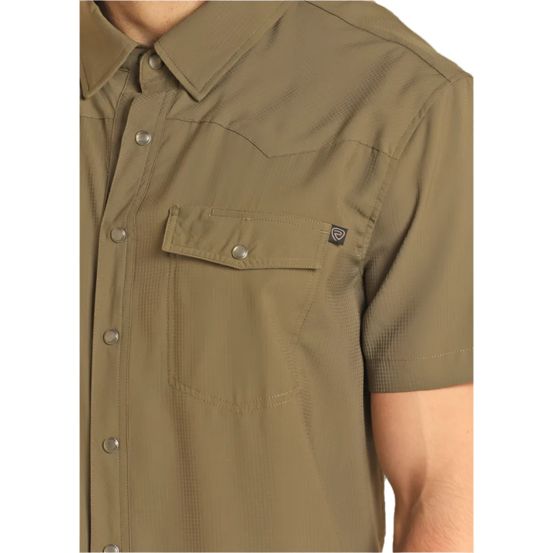 Rock & Roll Denim Men's TEK Solid Olive Western Snap Shirt BMN3S06797-31