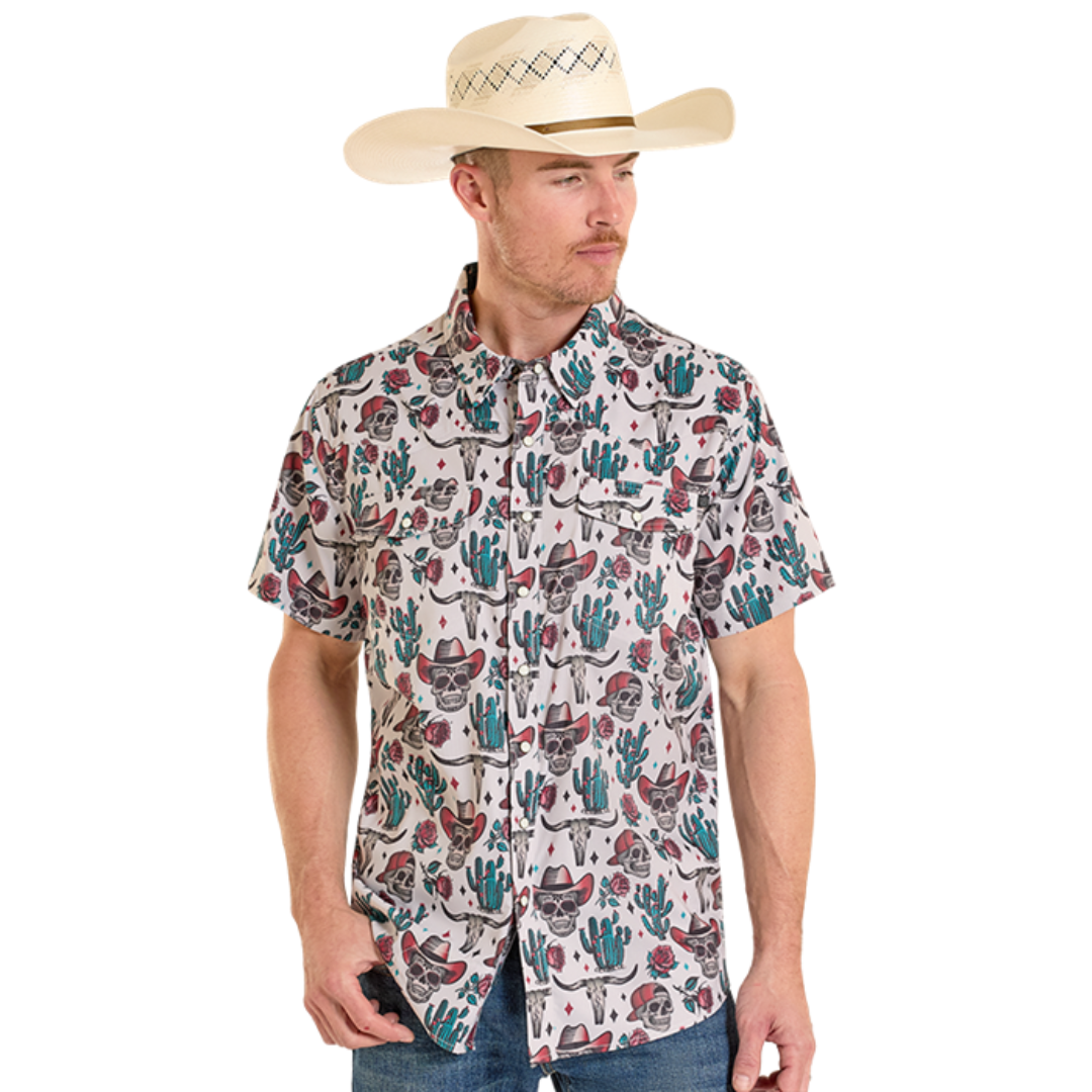 Rock & Roll Denim Men's TEK Tan Novelty Skulls Western Snap Shirt BMN3S08401
