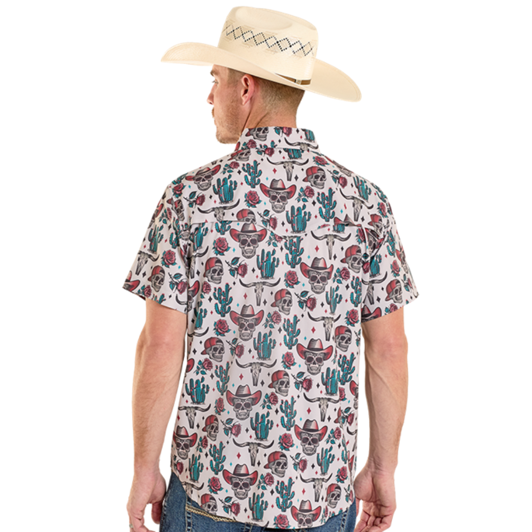 Rock & Roll Denim Men's TEK Tan Novelty Skulls Western Snap Shirt BMN3S08401