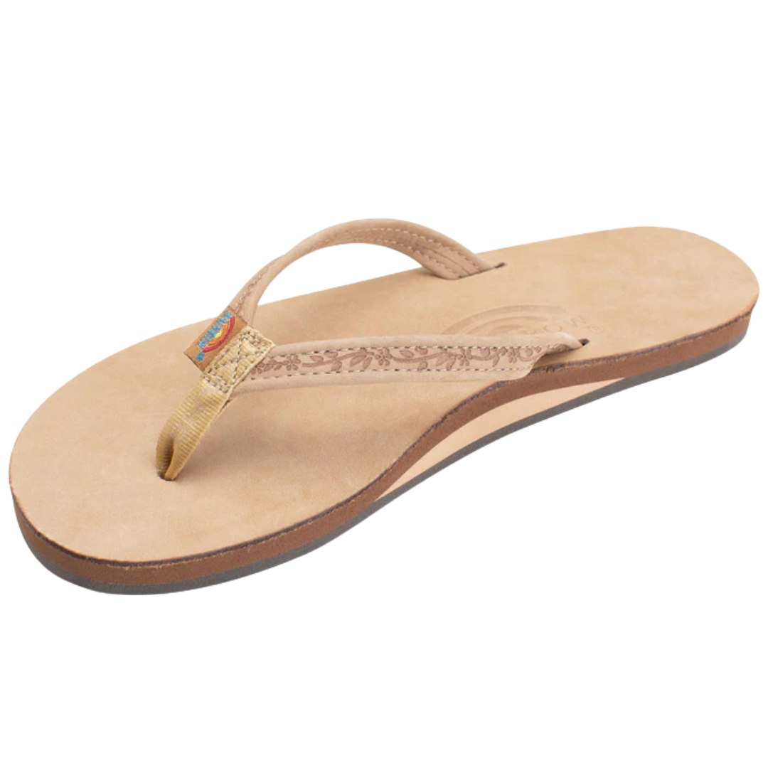 Rainbow Ladies Sierra Brown Premier Leather Floral Narrow Strap Sandal 301ALTNF-SRBR