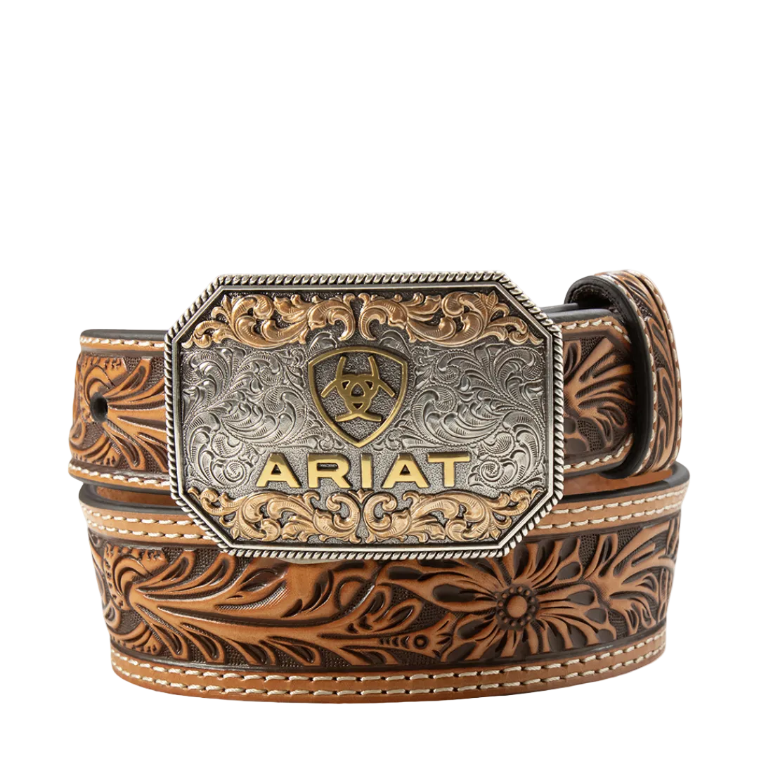 Ariat Youth Boy's Tan Floral Embossed Leather Western Belt A1309108