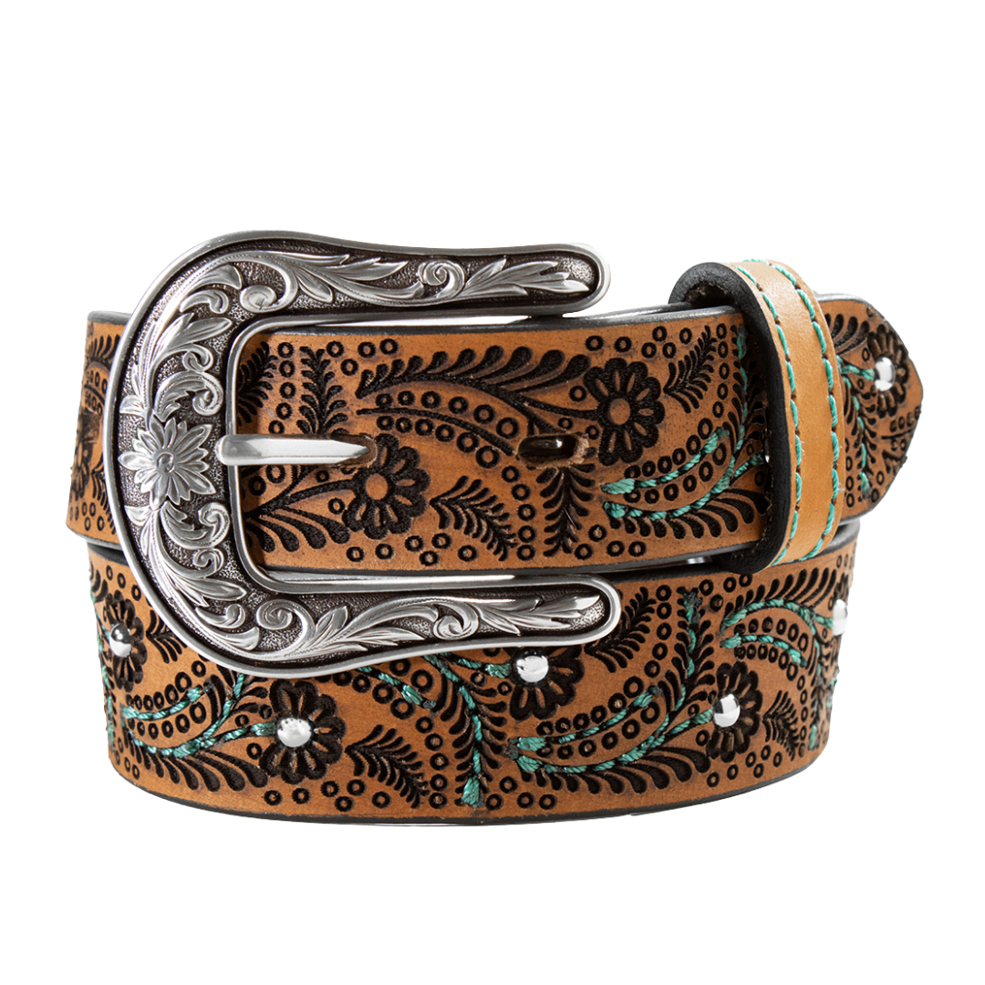 Nocona Youth Girl's Brown Paisley Cut Out Leather Western Belt N4444002 - Wild West Boot Store