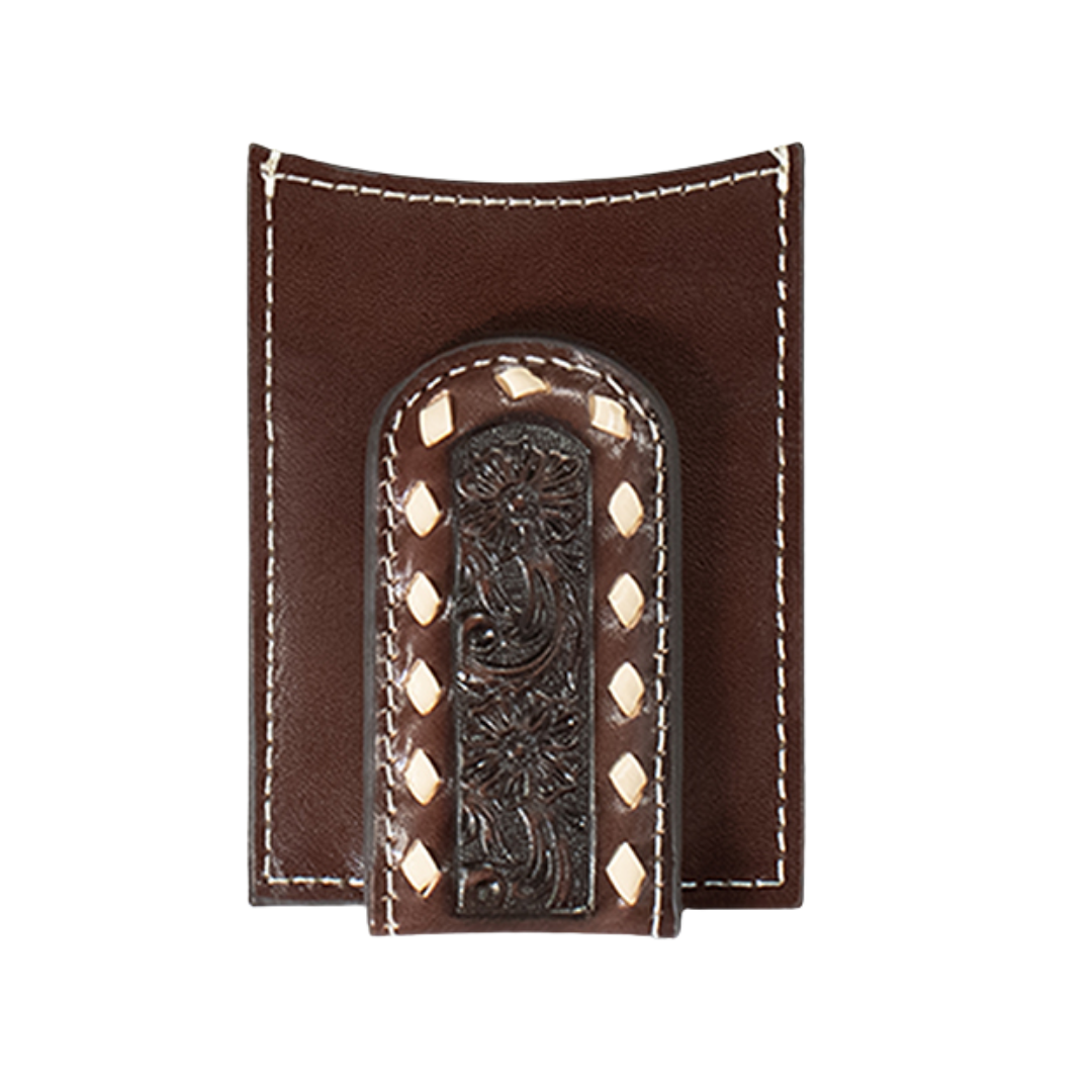 Ariat Men's Brown Floral Embossed Money Clip Wallet A3558302