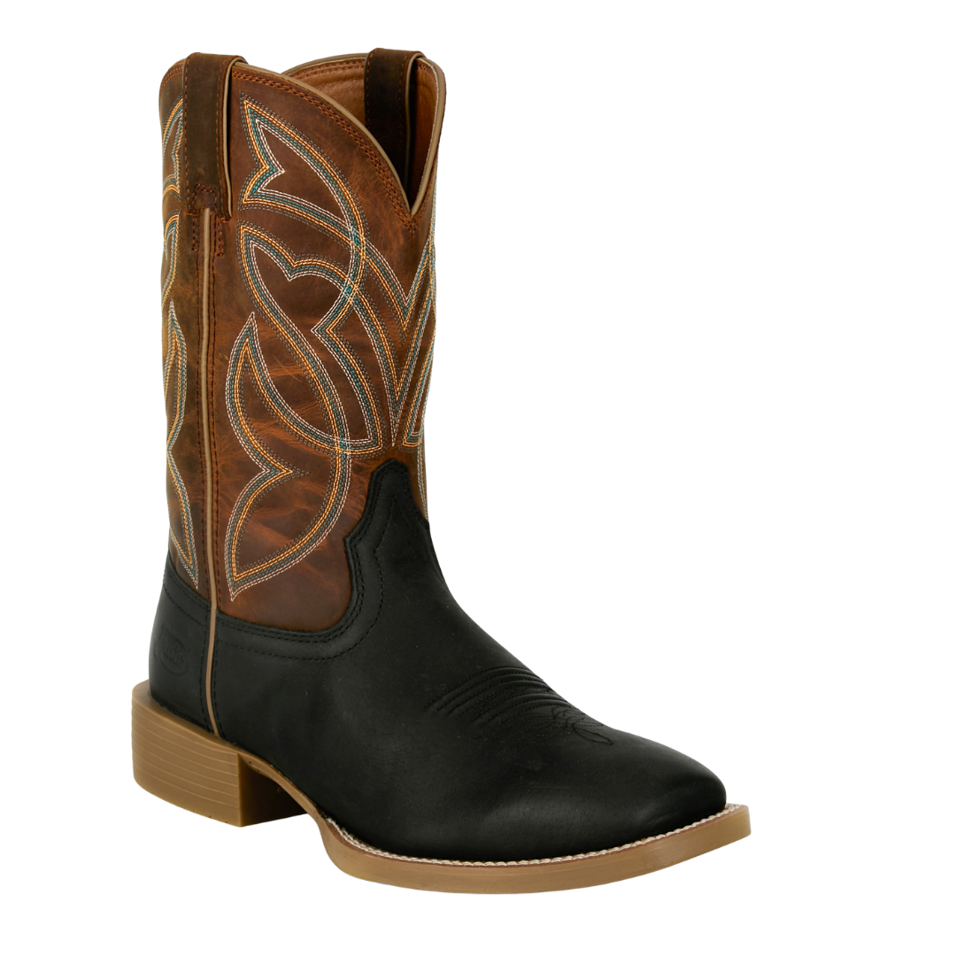 Justin Men's Daymoney Wide Square Toe Black Western Boots SE7517