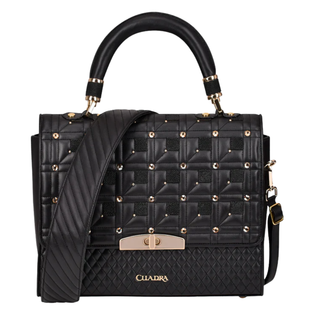 Cuadra Ladies Stingray Embroidery & Crystals Black Leather Handbag DU407