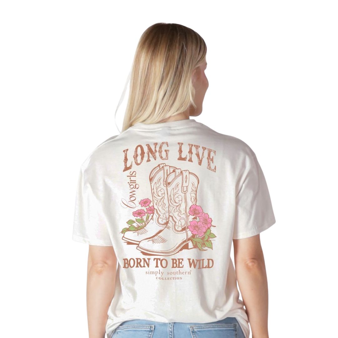 Simply Southern Ladies Born To Be Wild Oyster White T-Shirt SS-WILD-OYSTER - Wild West Boot Store