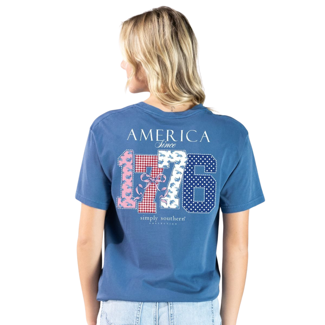 Simply Southern Ladies America 1776 Blue T-Shirt MINWASH-AMERICA-OVRCST - Wild West Boot Store