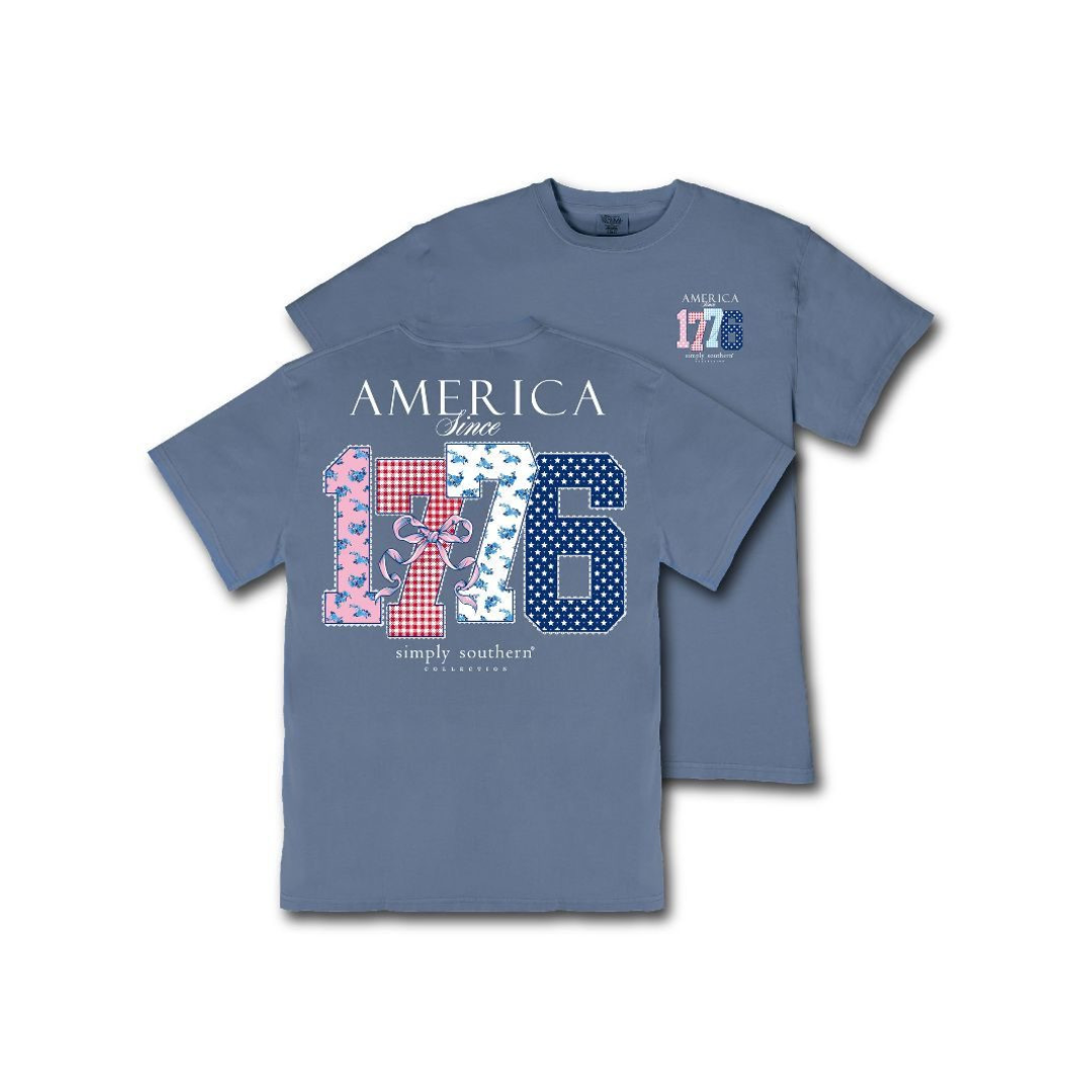 Simply Southern Ladies America 1776 Blue T-Shirt MINWASH-AMERICA-OVRCST - Wild West Boot Store