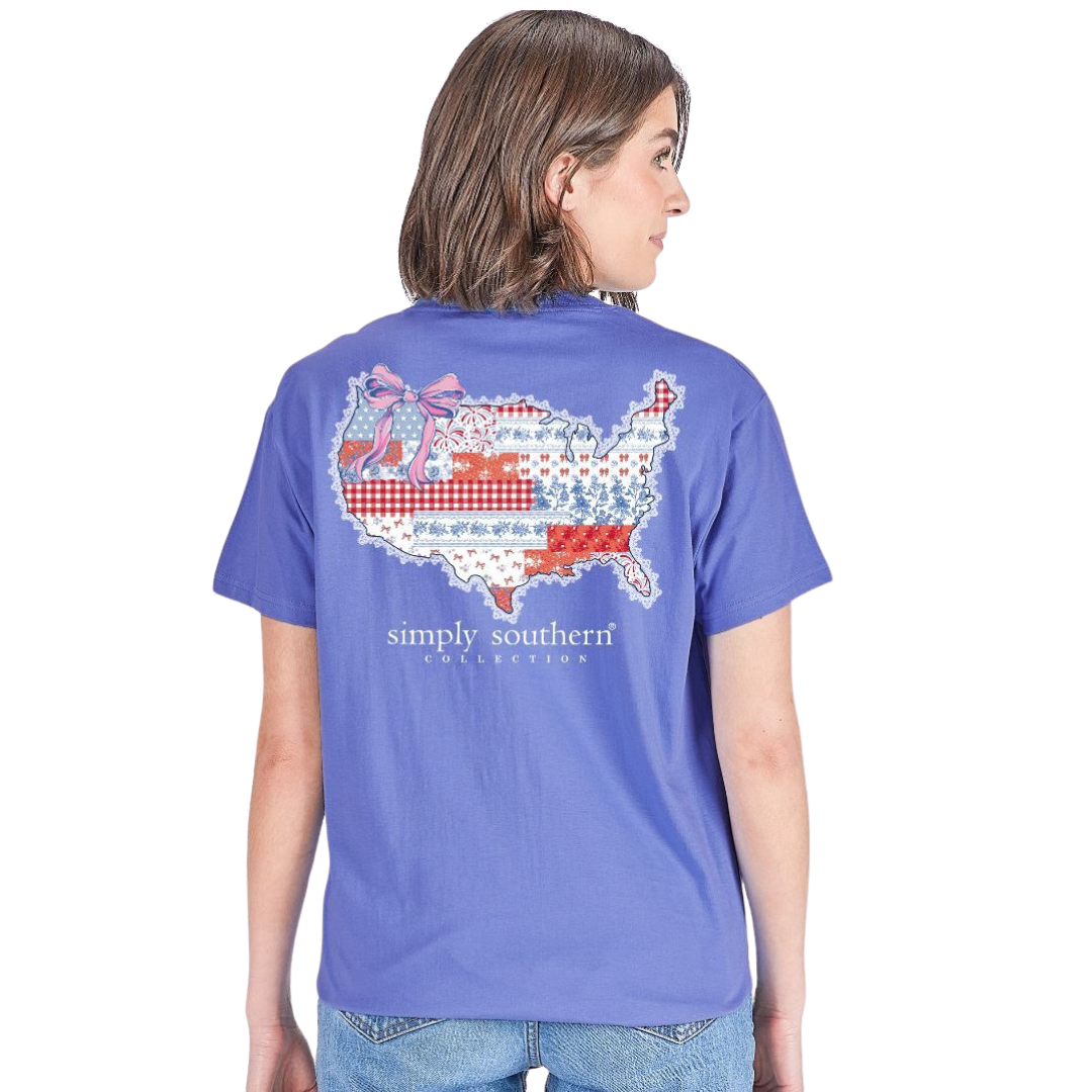 Simply Southern Ladies USA Map Patchwork T-Shirt SS-USAPATCH-BALI - Wild West Boot Store