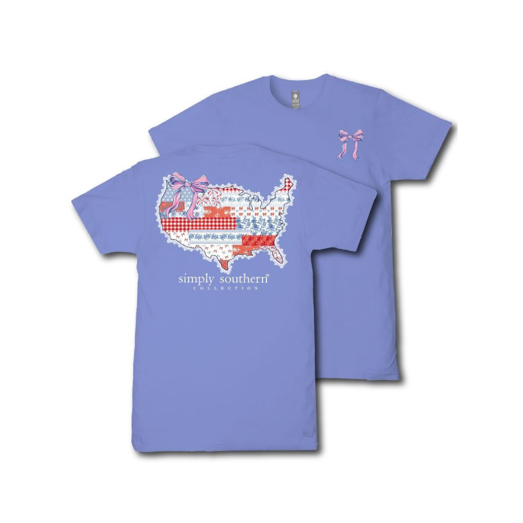 Simply Southern Ladies USA Map Patchwork T-Shirt SS-USAPATCH-BALI - Wild West Boot Store