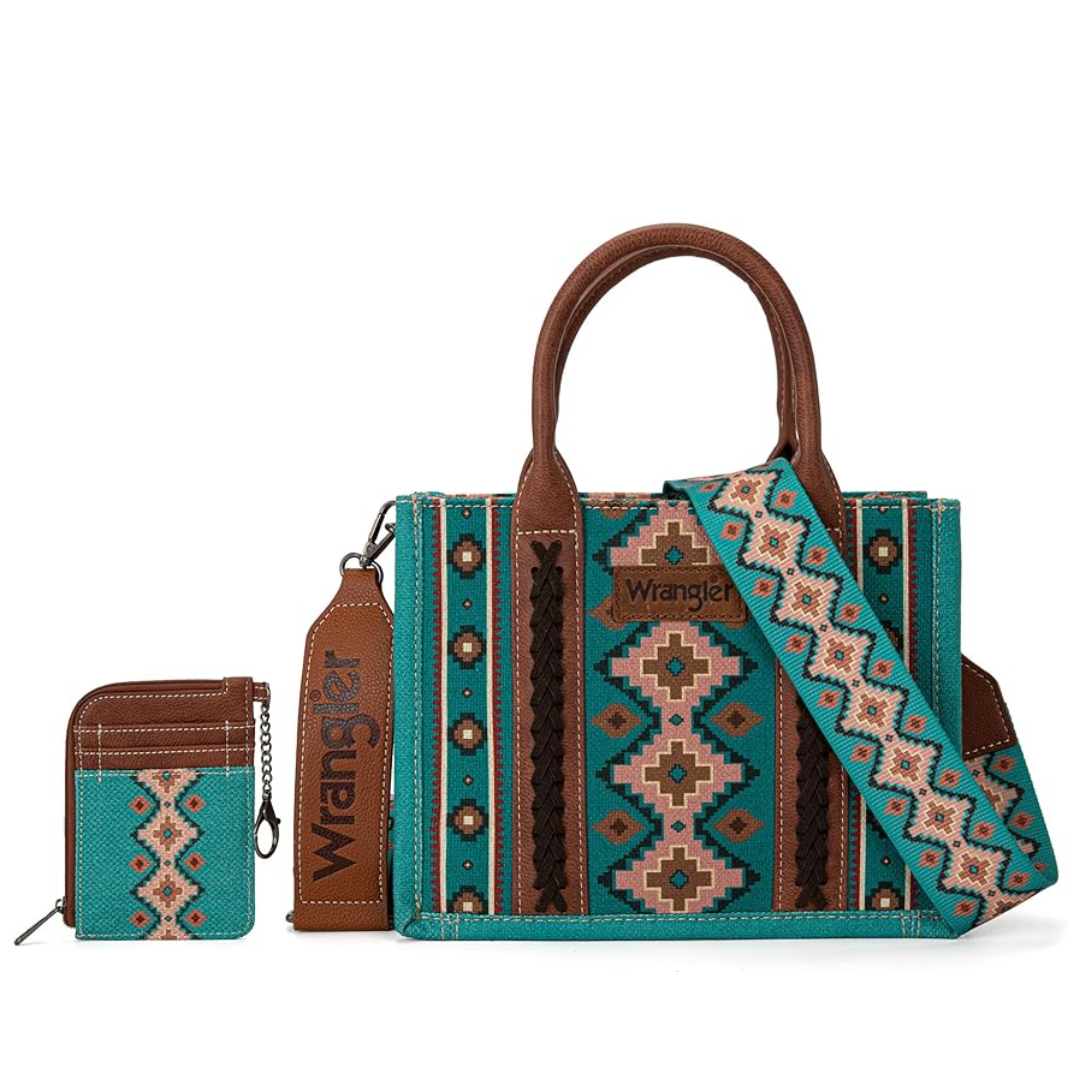 Wrangler Turquoise Aztec Small Tote & Card Case Set WG2203-8120SWTQ
