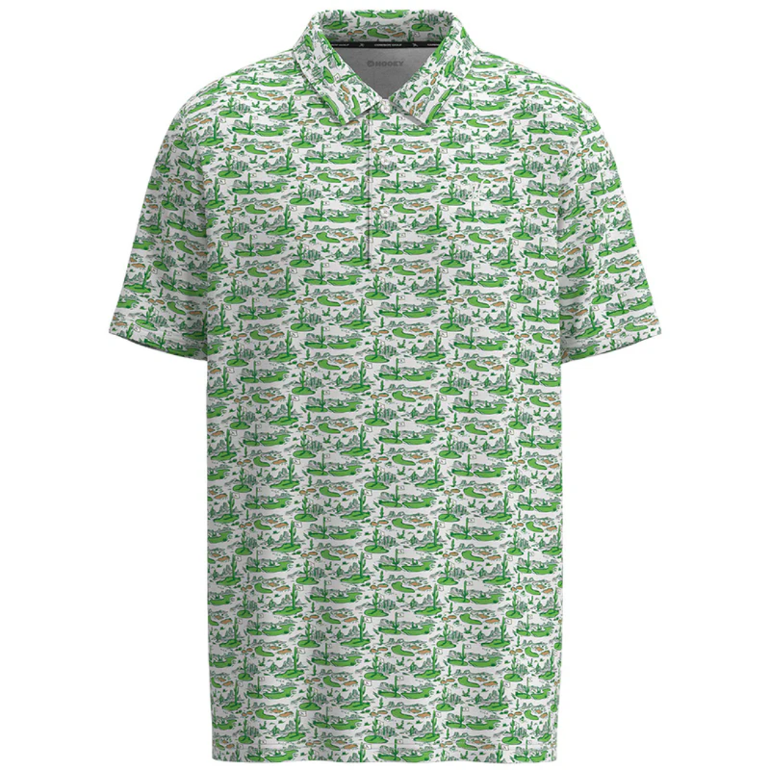 Hooey Men's The Weekender Graphic White & Green Polo Shirt HP2601GRWH