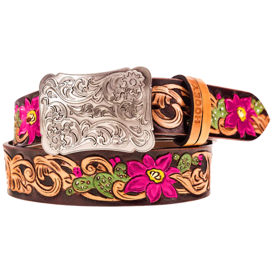 Hooey Ladies Senorita Floral Embossed Brown Western Belt HWBLT031