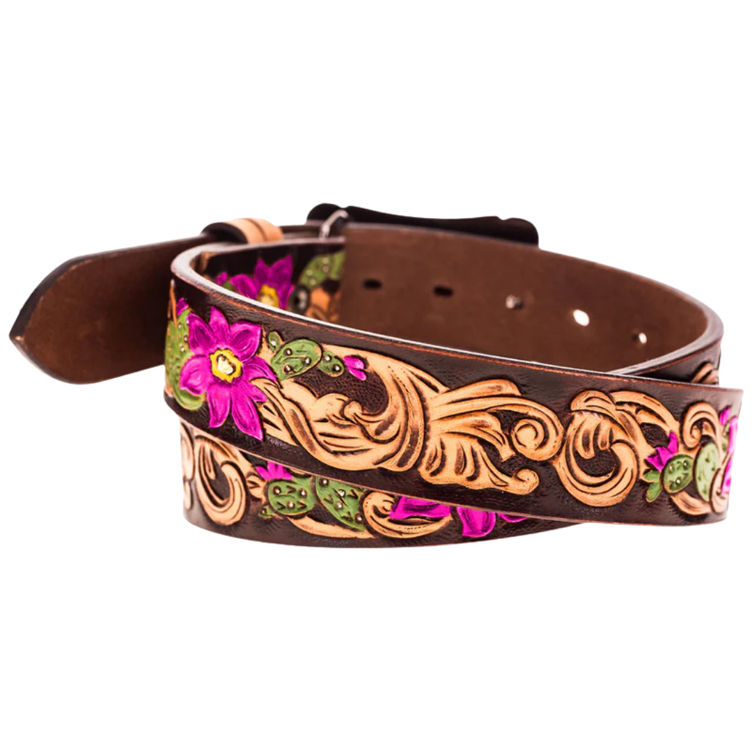 Hooey Ladies Senorita Floral Embossed Brown Western Belt HWBLT031