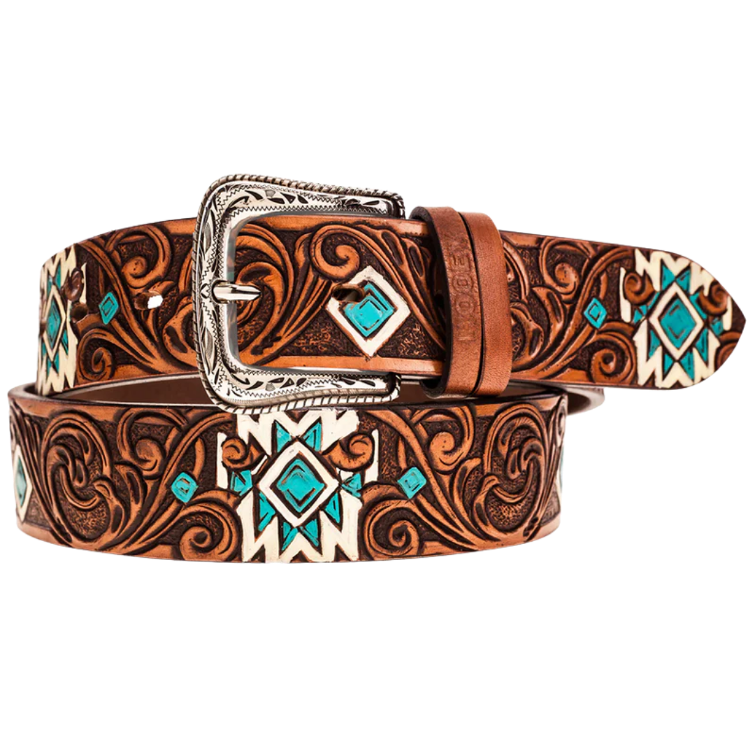Hooey Ladies Dyani Aztec Embossed Brown Western Belt HWBLT029