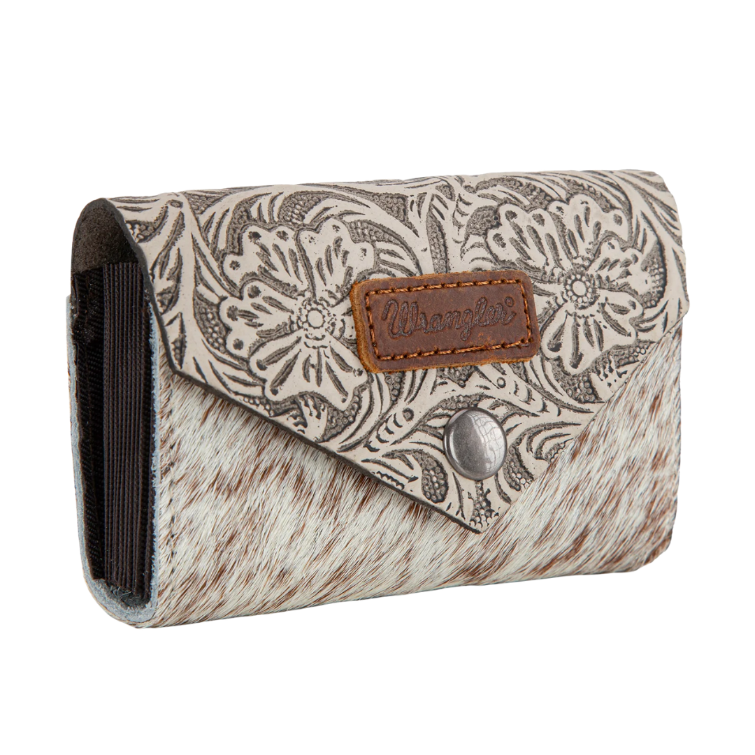 Wrangler Ladies Hair-On Cowhide Floral Tooled Card Holder WG224-W070TN