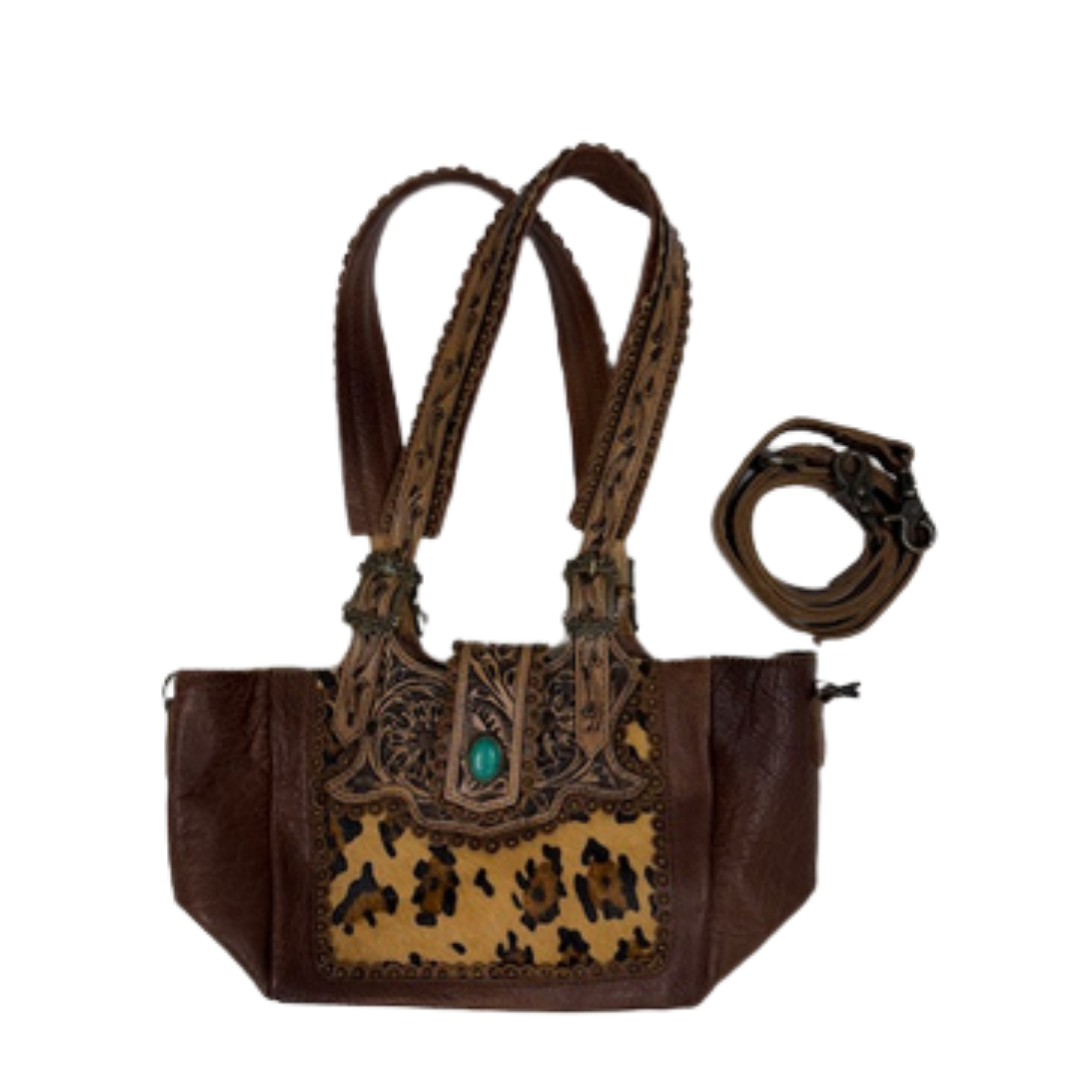 American Darling Ladies Leopard Cowhide Brown Shoulder Bag ADBG712C