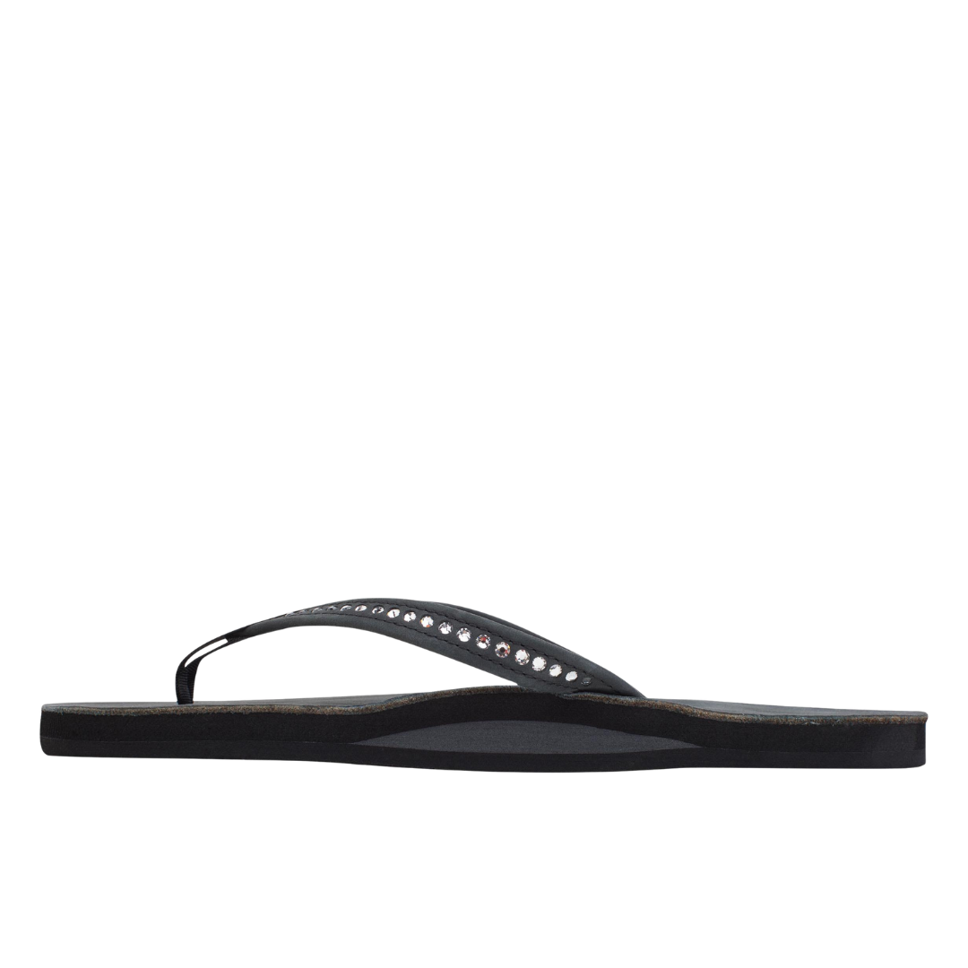 Rainbow Ladies Crystal Single Layer Black 1/2" Narrow Strap Sandal 401ALTSN-PBLK