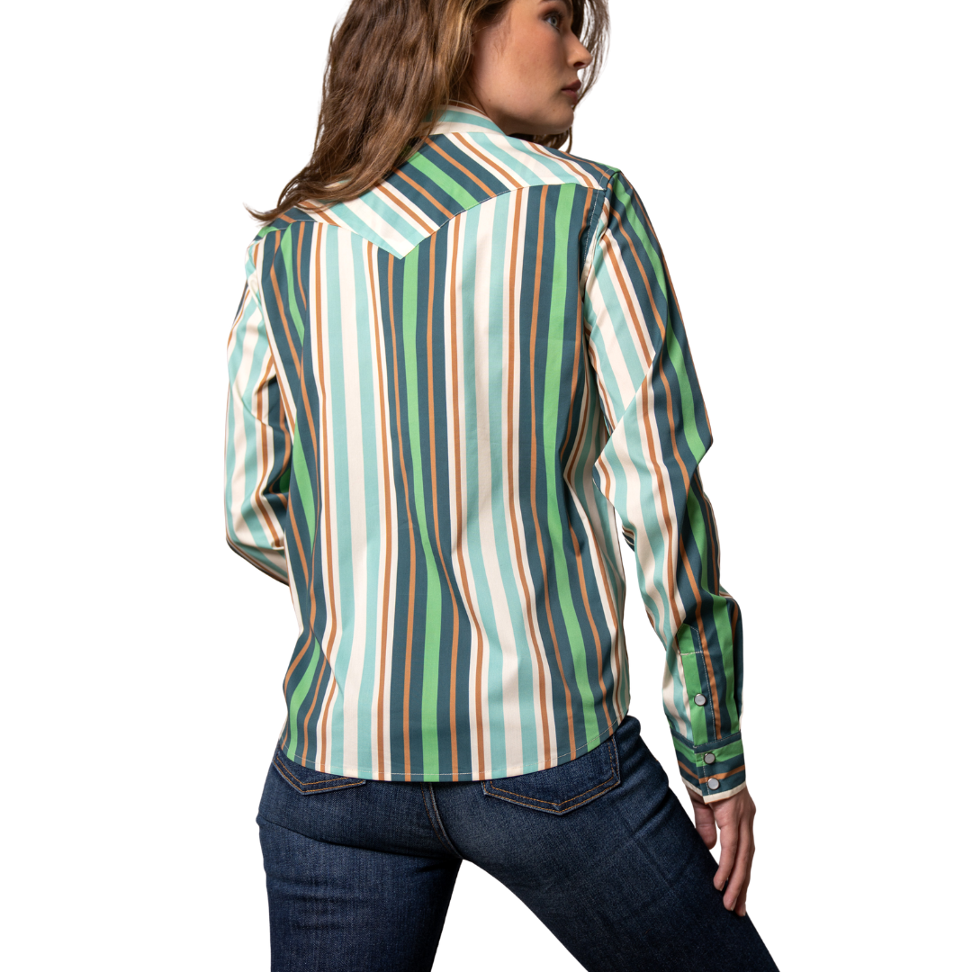 Kimes Ranch Ladies Kai Teal Stripes Snap Down Shirt WTO0000087-BL027