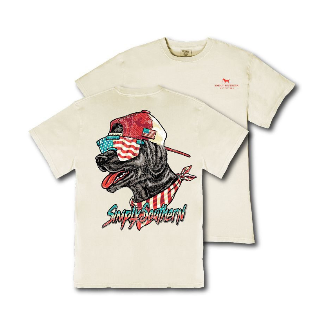 Simply Southern Men's Dog USA Flag Graphic T-Shirt MN-MINWASH-DOGUSA-BONE