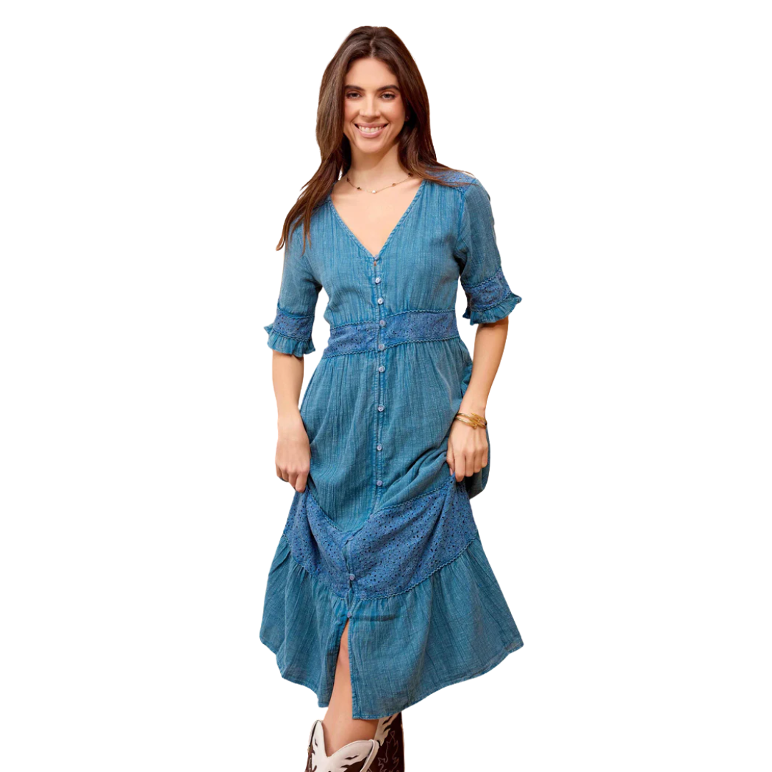 Bohera Jenny Lore Blue Washed Effect Midi Dress B24S-8649-D