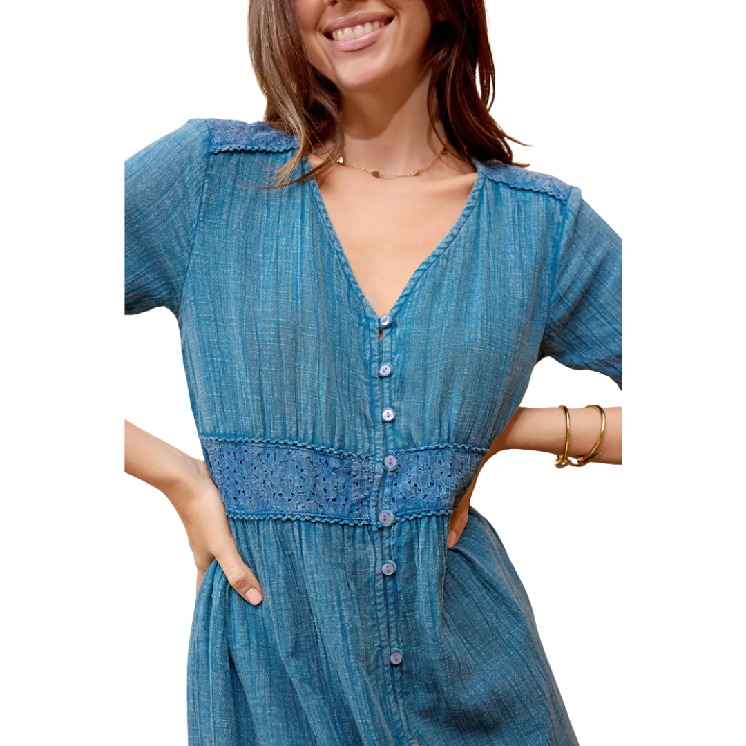 Bohera Jenny Lore Blue Washed Effect Midi Dress B24S-8649-D