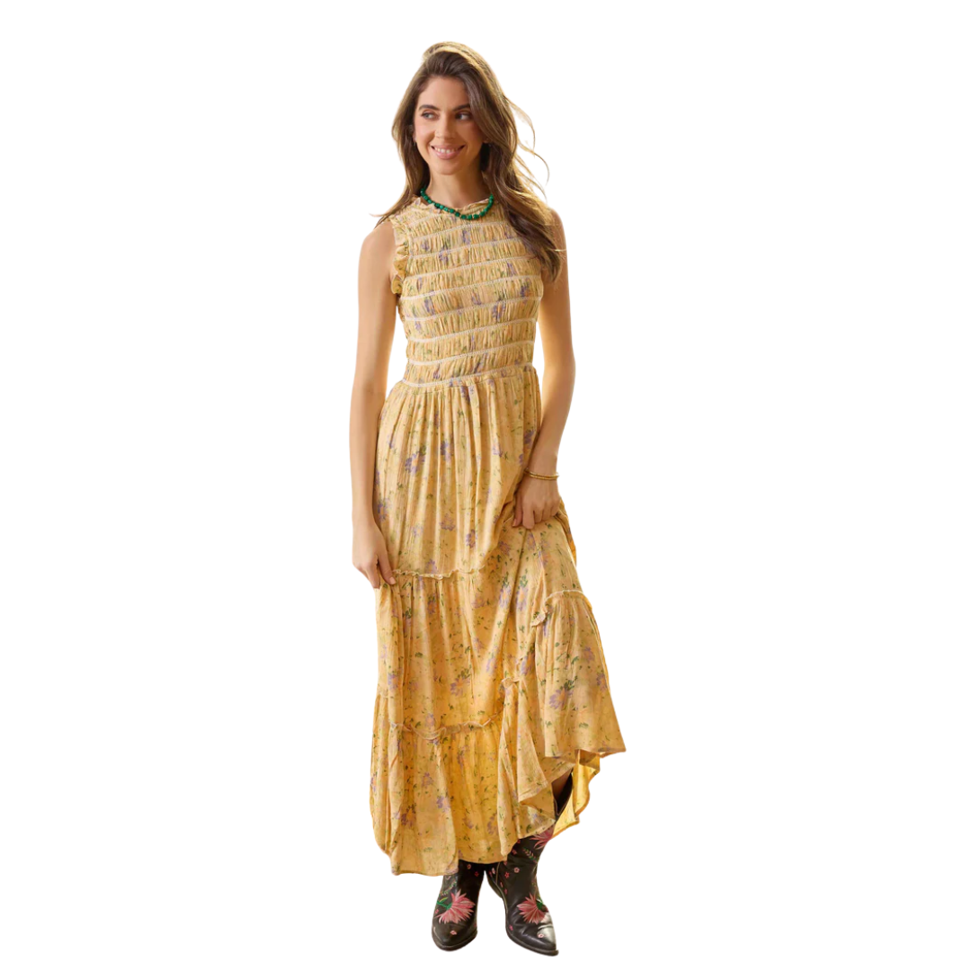 Bohera Ladies Summertrace Yellow Floral Smocked Midi Dress BSF-14152-D