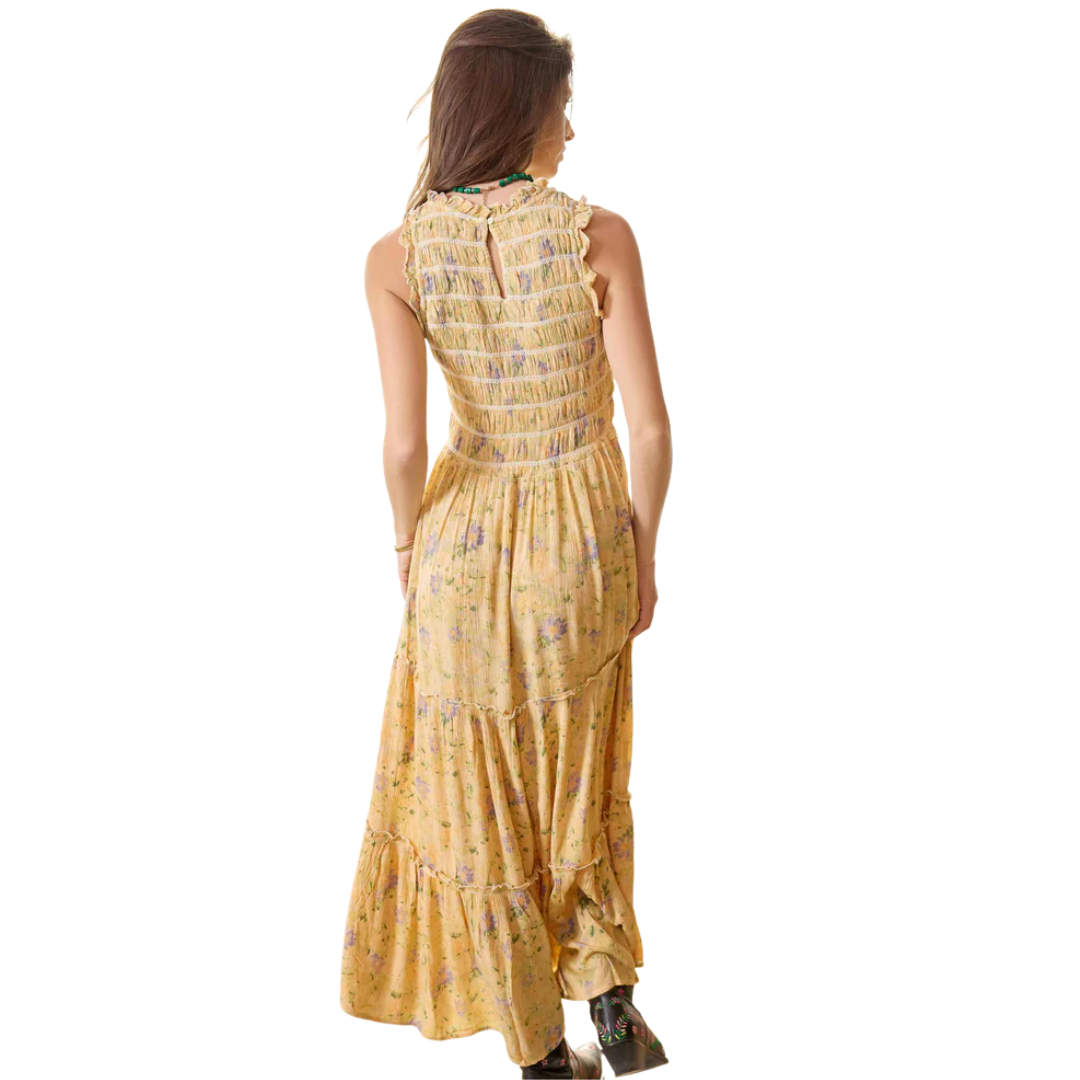 Bohera Ladies Summertrace Yellow Floral Smocked Midi Dress BSF-14152-D