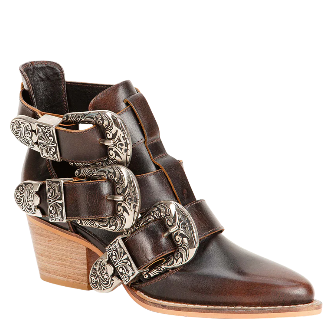 Loyal West Ladies Rodeo Brown Calfskin Buckle Ankle Bootie LW-SS25-155-LS