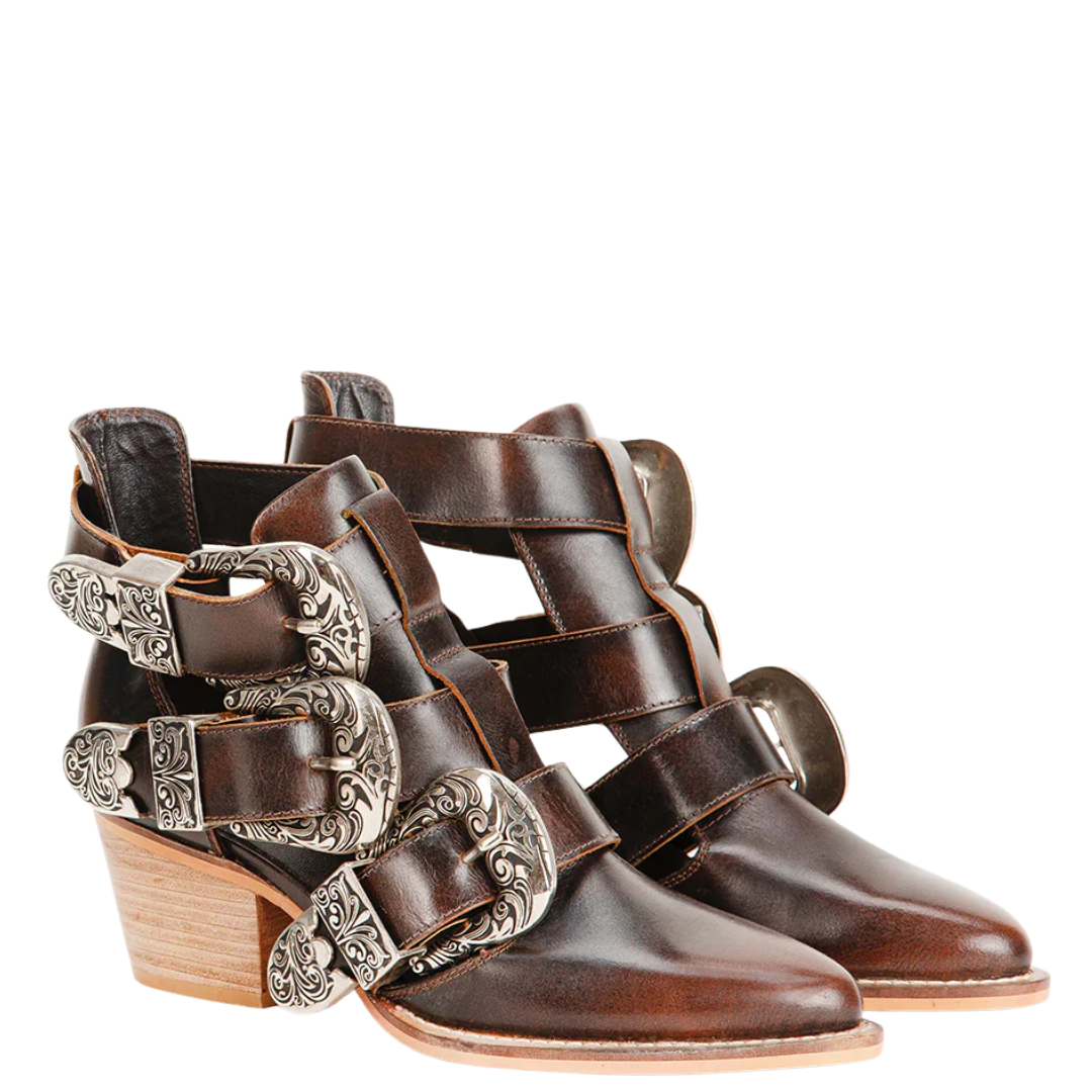 Loyal West Ladies Rodeo Brown Calfskin Buckle Ankle Bootie LW-SS25-155-LS